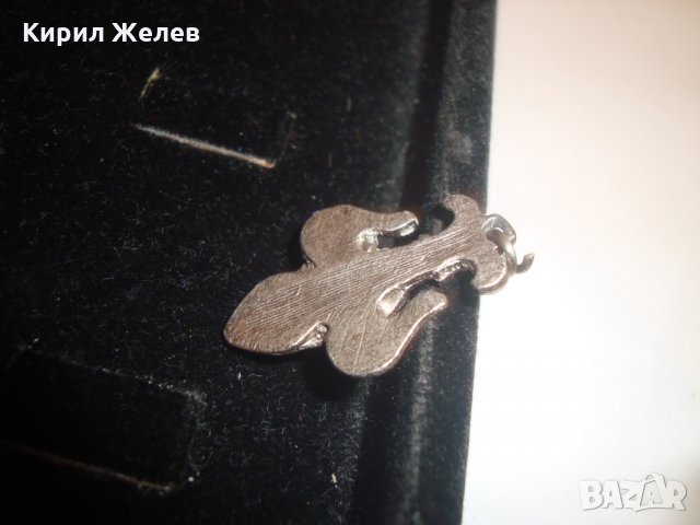 КРАЛСКА ФРЕНСКА ПОСРЕБРЕНА ЛИЛИЯ със СИН НАТУРАЛЕН ДЯЛАН КАМЪК АРИСТОКРАТИЧНО БИЖУ ПЕНДАНТ 14188, снимка 4 - Колиета, медальони, синджири - 30580791