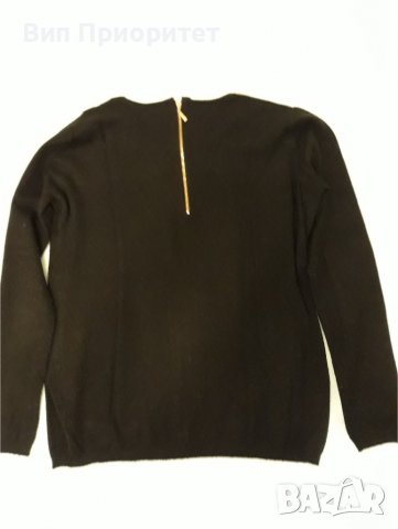 Черна мека блузка фино плетиво със златни орнаменти около деколтето, изчистени предница и гръб,с цип, снимка 6 - Блузи с дълъг ръкав и пуловери - 37456302