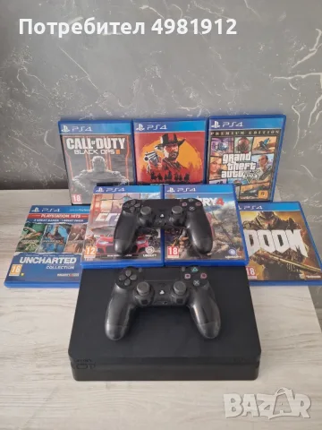 Продавам Playstation 4 Slim 500gb, с 2 контролера и 7 игри.