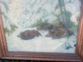 Картина,,Зима с бягащи глигани,ловна сцена, снимка 1 - Картини - 36869746