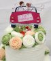Младоженци в розов Автомобил Just Married пластмасов топер табела украса за торта Сватбен сватба