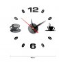 черен  огледален чаши чаша зърна кафе стенен часовник атрактивен дизайн 3D за кухня кафене заведение, снимка 5