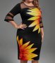 Макси еластична елегантна рокля с цип на гърба до кръста в черно с красиви слънчогледи, снимка 1 - Рокли - 40497042