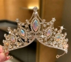 Масивна корона тиара диадема венец златиста сребриста черна камъни кралица мис метална дамска детска, снимка 7