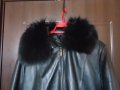 черно дамско кожено яке с яка и пухчета на ръкавите Elda Leather, снимка 4