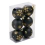 6 броя Комплект Коледни топки, Черни със Златна снежинка