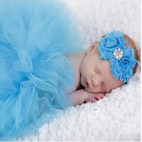 Небесно синя син цвят туту пола поличка и лента с пандела за глава за бебе фотосесия фото декор, снимка 1 - Комплекти за бебе - 30701108
