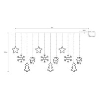 Коледни лампички LED Завеса с еленчета звезди снежинки, Многоцветни, 198 LED, снимка 6 - Лед осветление - 42734514