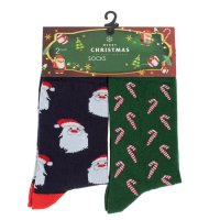 2 чифта Мъжки Коледни чорапи с Дядо Коледа Candy, 41-46н, снимка 2 - Мъжки чорапи - 42764255