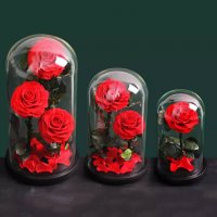 Три вечни червени рози в луксозна стъкленица, снимка 4 - Подаръци за жени - 39405292