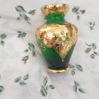 Зелена ваза с позлата bohemia, снимка 3 - Декорация за дома - 36701267