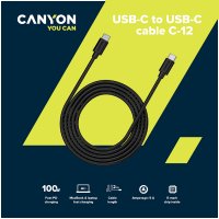 Зареждащ кабел CANYON UC-12, USB Type-C to USB Type-C, 2M, Черен SS30238, снимка 2 - USB кабели - 40062977