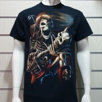 Нова мъжка тениска с дигитален печат Скелет с китара, снимка 5 - Тениски - 30116241