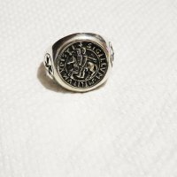 Стар Мъжки сребърен пръстен тамплиерски с ордена sigillvm militum xpisti - Войни на Христа., снимка 4 - Пръстени - 31121311