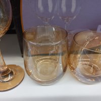 Тъмно златисти стъклени чаши за вино ,ракия ,вода и уиски -45лв за 6 броя в кутия, снимка 4 - Декорация за дома - 44255600