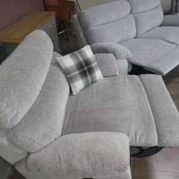 Сив комплект от плат диван тройка с два фотьойла с релакс механизъм, снимка 5 - Дивани и мека мебел - 44701681