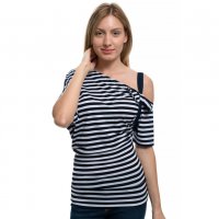 Дамска моряшка блуза с къс ръкав, паднало рамо с панделка, снимка 16 - Тениски - 30313488