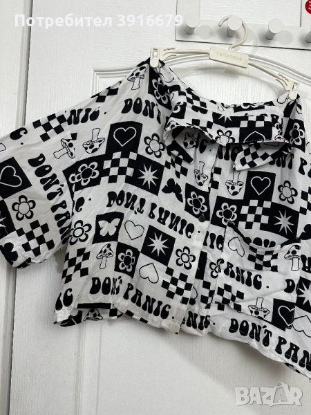 Къса черно бяла риза - размер М, снимка 1