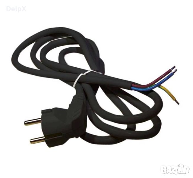 Захранващ кабел, черен, ъглов, щепсел "шуко", 3x0,75mm2, 1,5m, 220VAC, 16A, снимка 1