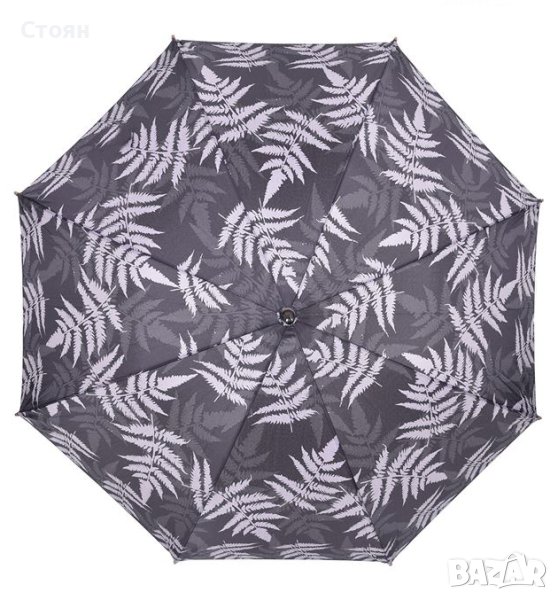 Чадър тип Бастун Автоматичен Черна папрат Листа Дървена дръжка 8, снимка 1
