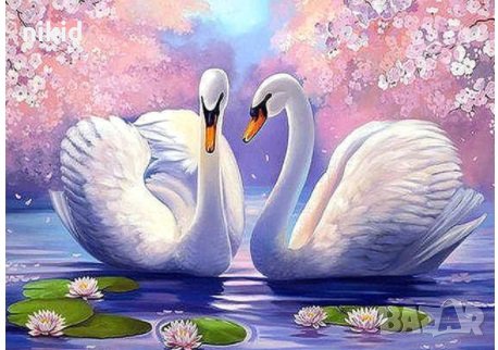 Красиви лебеди 5D гоблен диамантен гоблен картина мозайка за направа по схема с камъчета, снимка 1