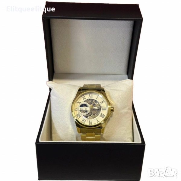 Елегантен и прецизен мъжки златист часовник LEIYI, снимка 1