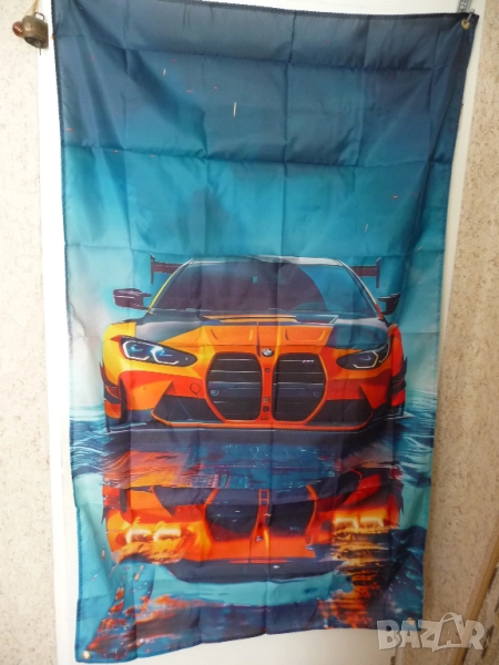 Знаме BMW M оранжево готино баварец спортно бързо гъзарско кола автомобил фенове готино маниашко БМВ, снимка 1