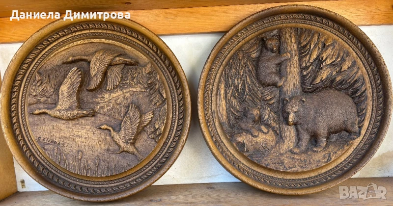 Две релефни картини с ловни мотиви, подобни на дърво , Канада, снимка 1