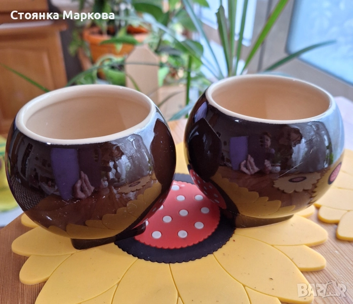 Керамични вазички в кафяво, снимка 1