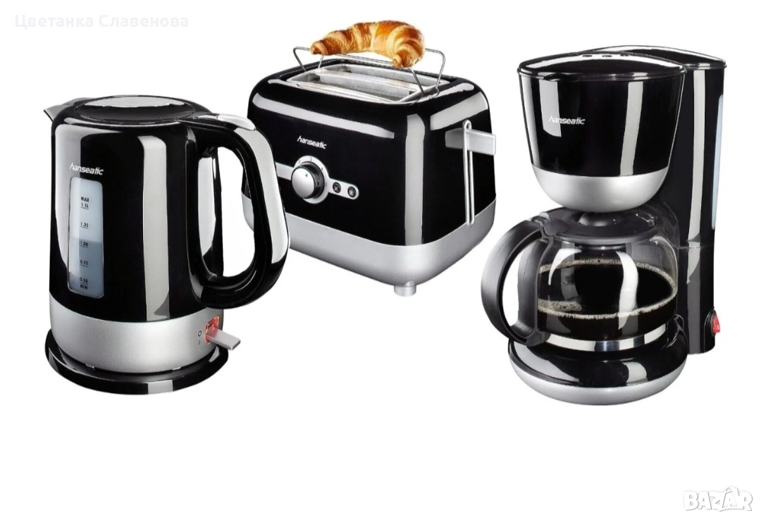 Комплект за закуска Hanseatic от 2 части: кана и кафемашина, черен, снимка 1
