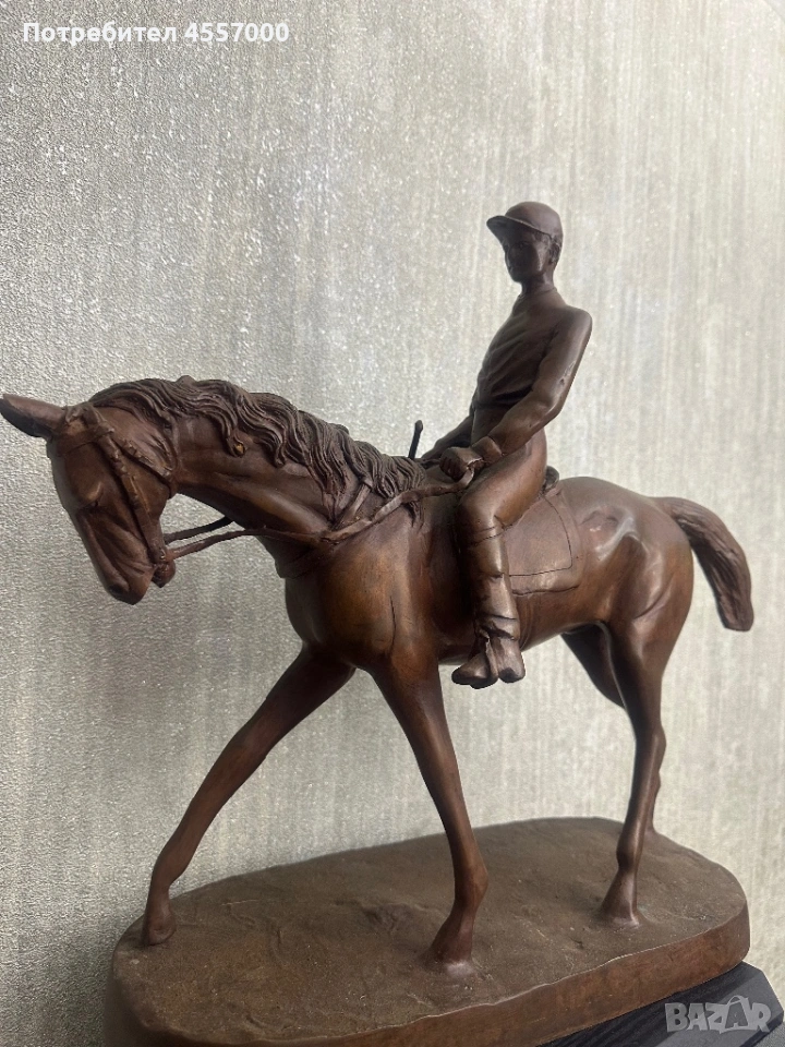 Голяма бронзова статуетка „Жокей на кон“ – Ефектна декорация, снимка 1