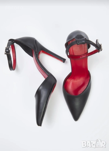 Черни обувки с червена подметка, снимка 1