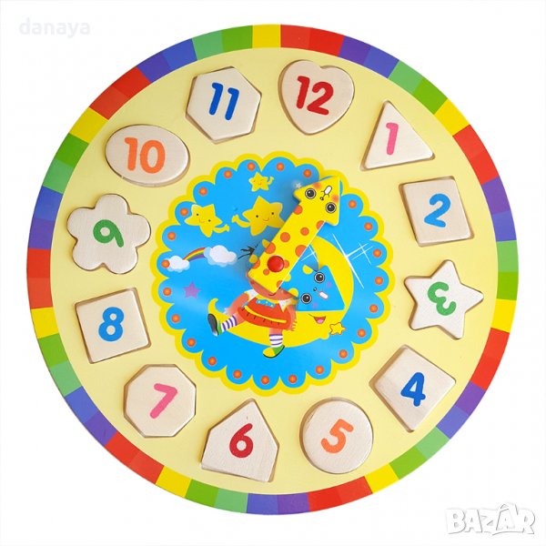 2961 Детски дървен часовник пъзел играчка, снимка 1