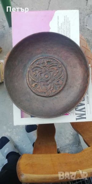 Стара медна чиния за стена, снимка 1