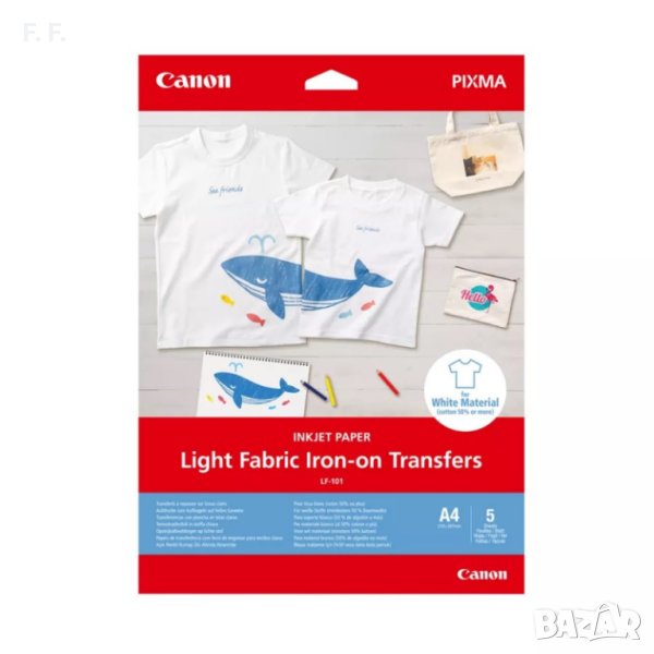 Фотохартия Canon LF-101 Light Fabric Iron-On Transfers A4 5 листа, снимка 1