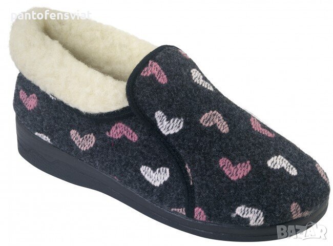 Анатомични дамски пантофи ADANEX с естествена вълна сив сърца 37/41, снимка 1