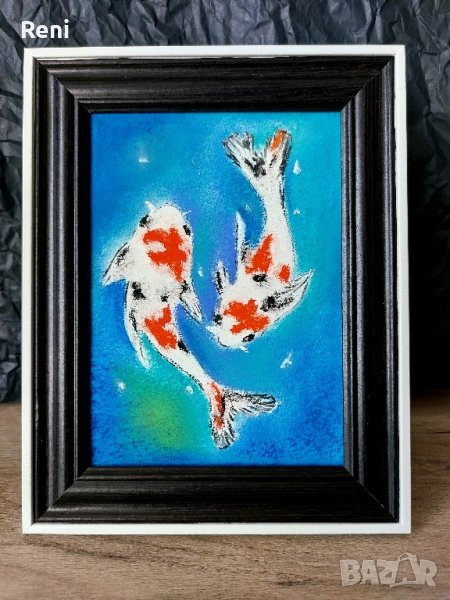 Японски рибки Кои, картина пастел, оригинал, снимка 1