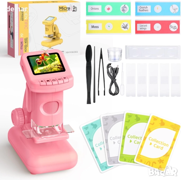 Yidoroye Цифров микроскоп за деца с 2.0" HD екран, 6-12 години, розов, снимка 1