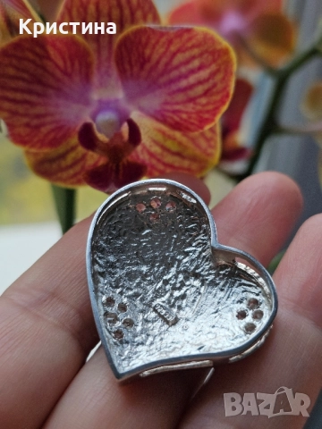 Сребърна висулка сърце с емайл, снимка 3 - Колиета, медальони, синджири - 52332232