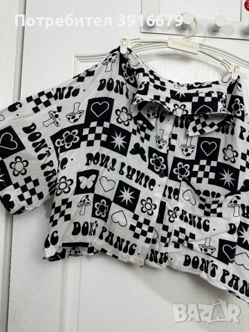 Къса черно бяла риза - размер М, снимка 1