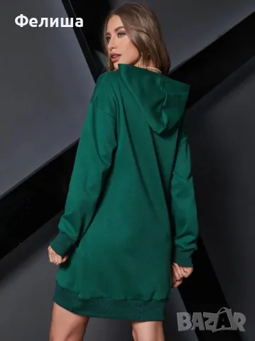 НОВА Дамска Туника / Суичър с Качулка и Джобчета в Тъмно Зелен Цвят , снимка 2 - Туники - 50309344