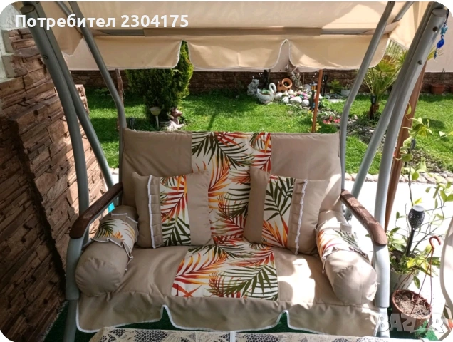 Комплект тапицерия за градинска люлка тройка - основни елементи сенник и седалка с облегалка мека ча