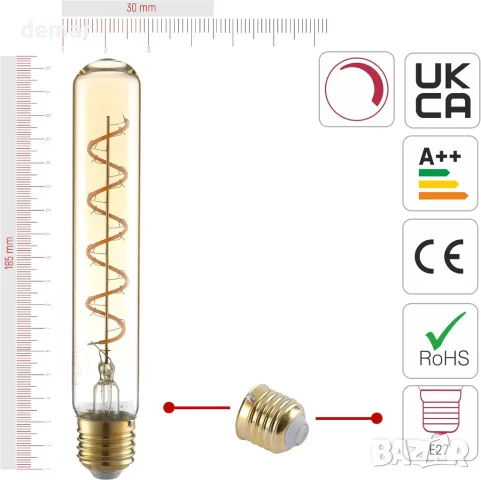 TEKLED® T30 нажежаема жичка Vintage LED крушки, 185 мм, Е27, 4W, 4 броя, снимка 2 - Крушки - 49081237