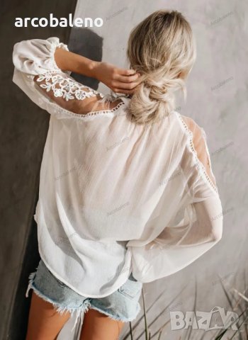 Дамска дантелена риза с V-образно деколте, 2цвята, снимка 9 - Ризи - 40813289