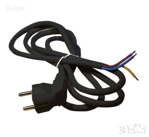 Захранващ кабел, черен, ъглов, щепсел "шуко", 3x0,75mm2, 1,5m, 220VAC, 16A