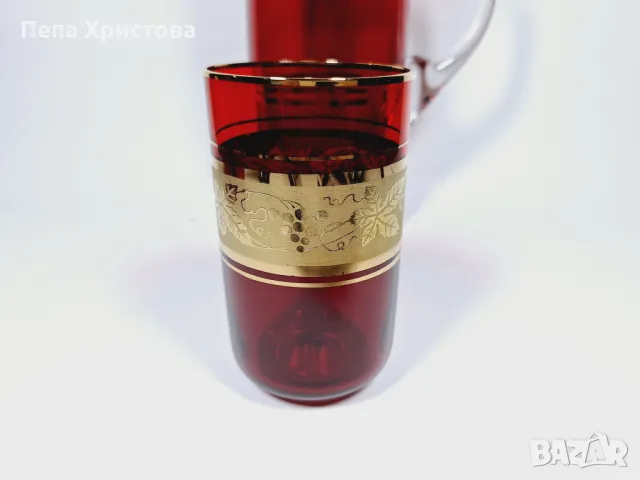 Сервиз за вода  от чешки рубинен кристал, снимка 9 - Чаши - 49694513