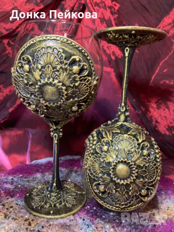 Чаши за вино ръчна изработка - 2 броя, снимка 9 - Сервизи - 47658171
