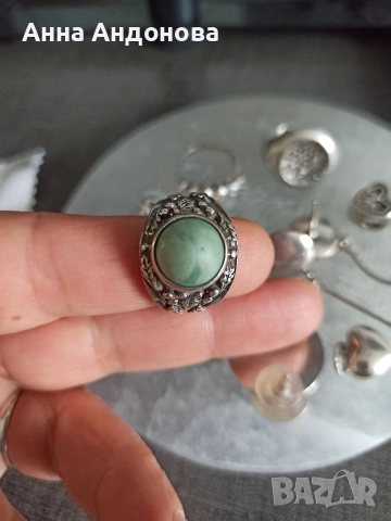 стар сребърен пръстен с естествен камък , снимка 2 - Пръстени - 53911594