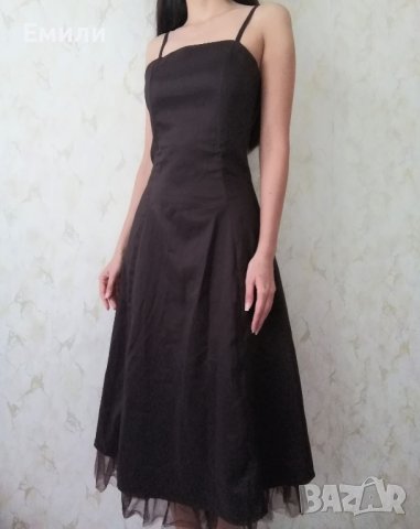 Официална елегантна дълга дамска рокля в кафяв цвят р-р S, снимка 4 - Рокли - 42814977