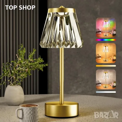 Beehero Настолна нощна лампа акумулаторна кристална с 5 RGB цвята, снимка 6 - Лед осветление - 49566522